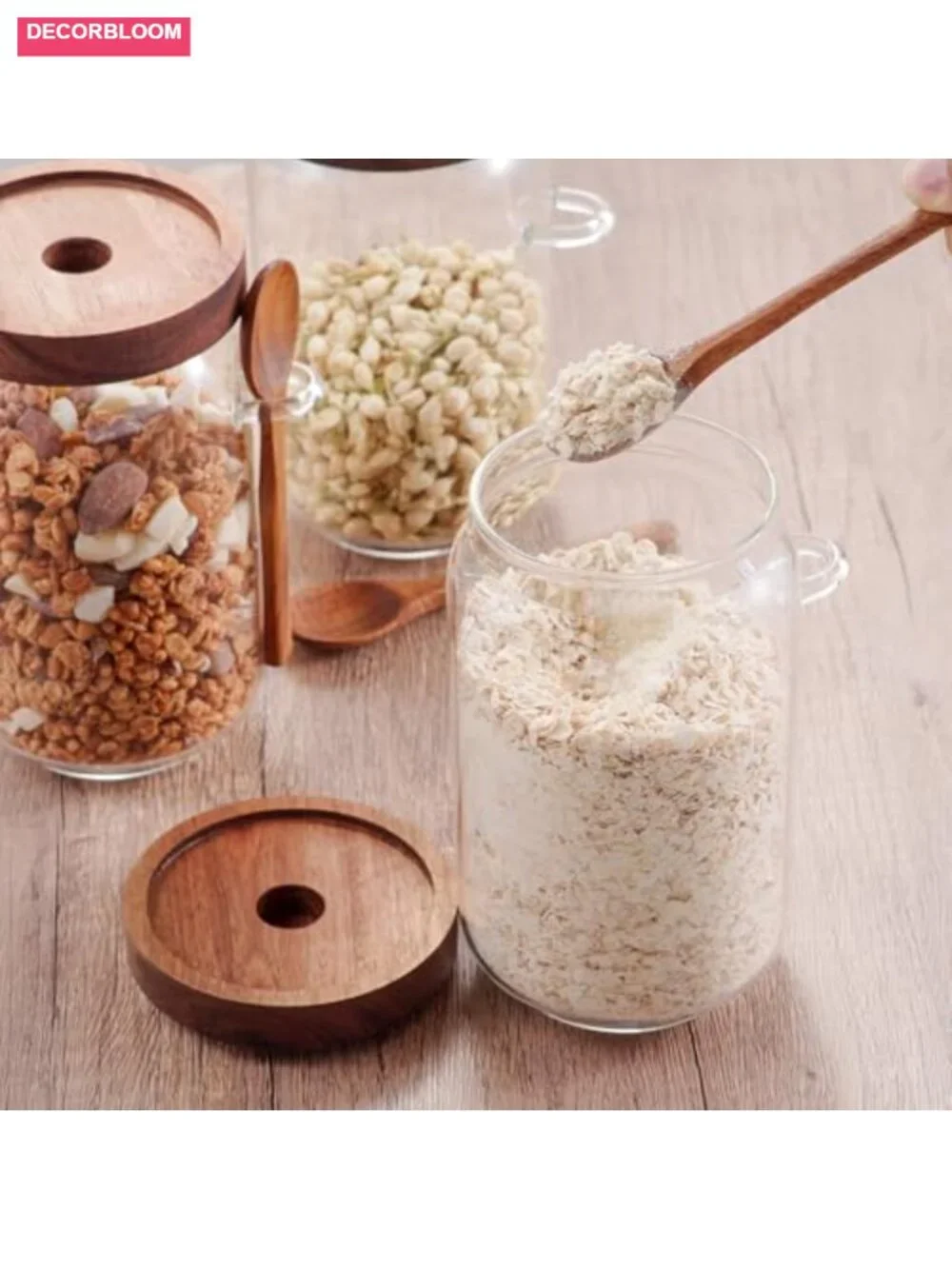 3 Pack Glass Coffee Jars with Wooden Lids and Scoops, Airtight Canisters for